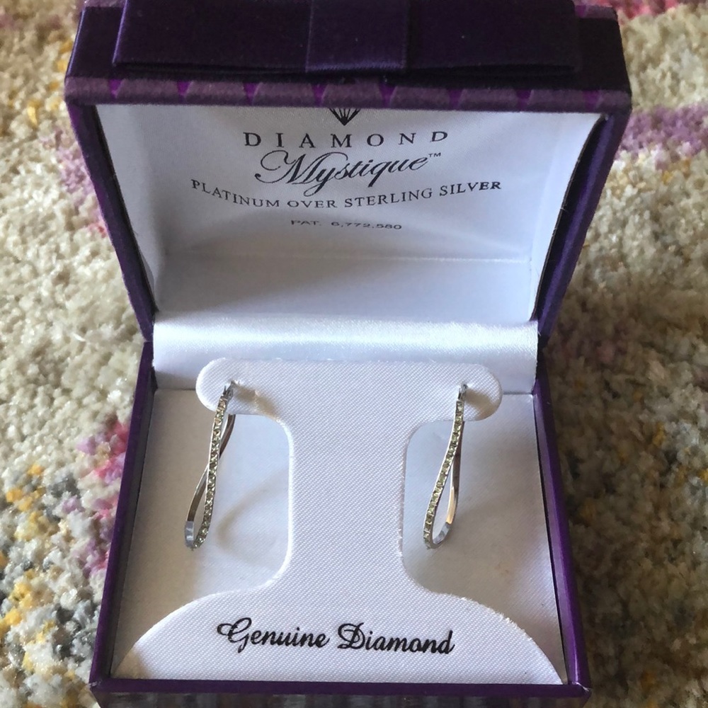 Sterling Silver Diamond Twisted Hoop Earrings